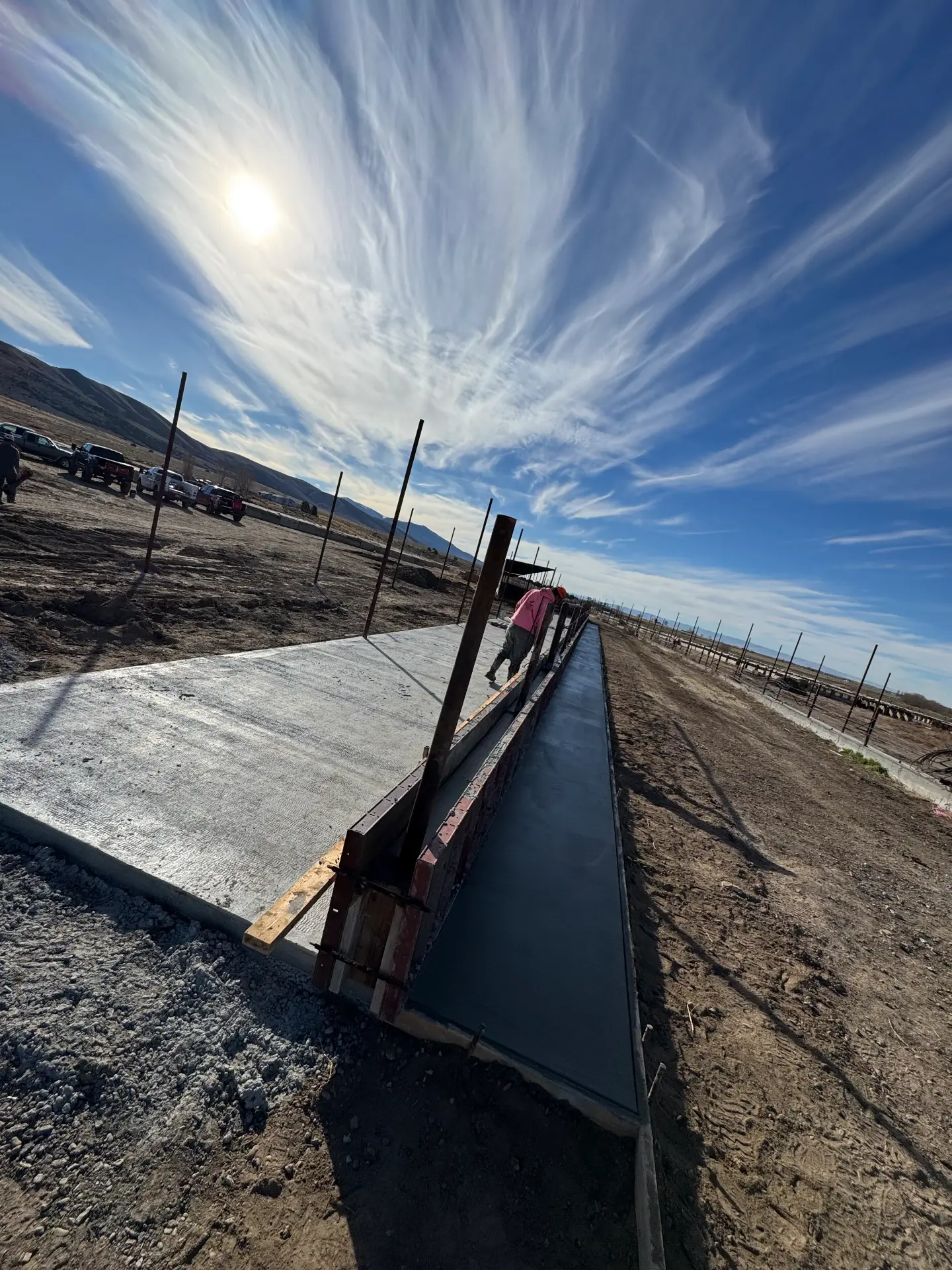 Large concrete slab and wall pour at a rural project site — R & R Construction, Burley Idaho