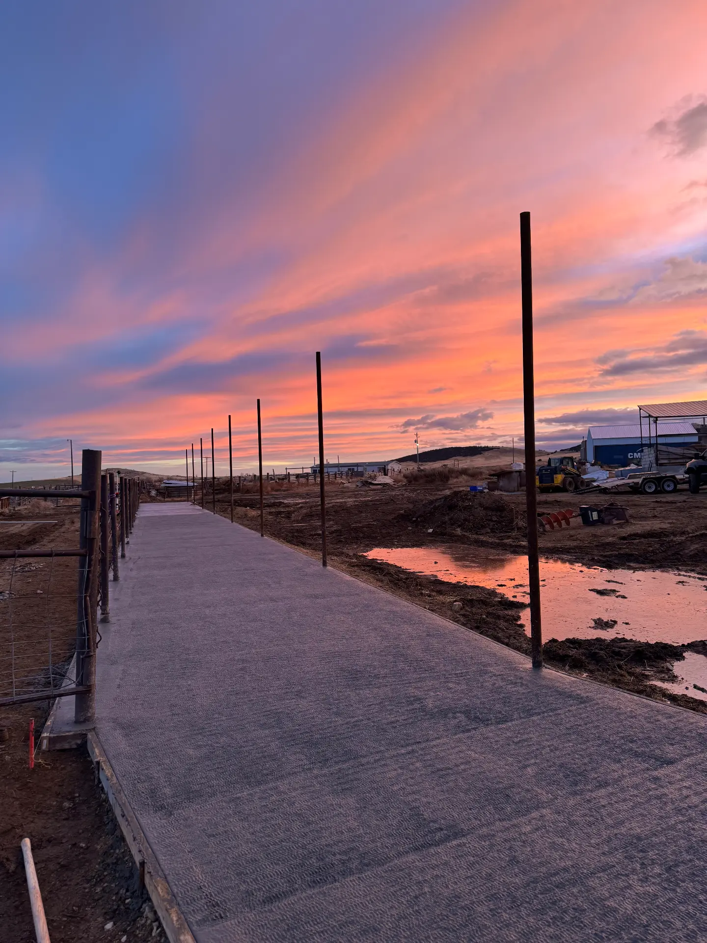 Fresh textured concrete path finished at sunset — R & R Construction, Burley Idaho